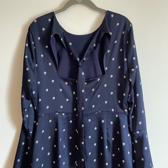 Polka Dot Dress Banana Republic Open Back 8 Navy Blue Midi Career Classic Prep - Picture 8 of 13